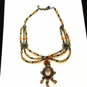 Vintage art deco Multi-Strand Beaded Necklace with Pendant